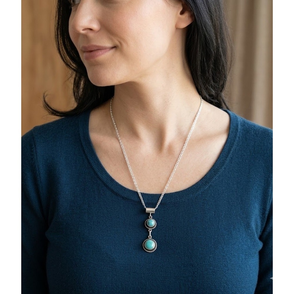 Navajo Kingman Turquoise Drop Tier Pendant necklace Mariner's Chain 22in**‎